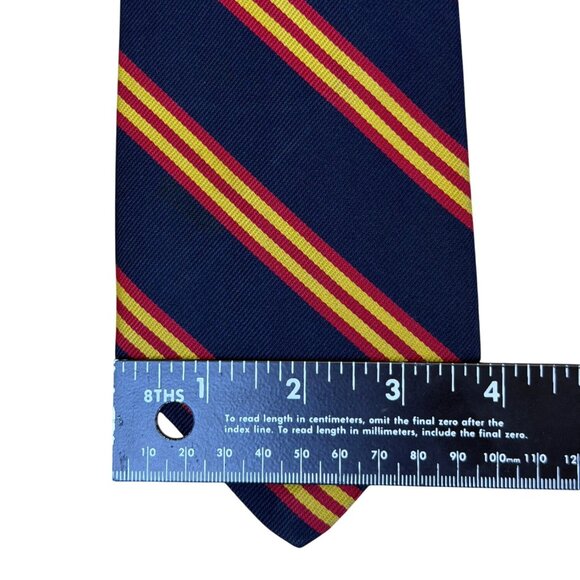 Vintage Brooks Brothers Navy & Yellow Striped Silk Blend Tie Woven In England - Picture 7 of 7